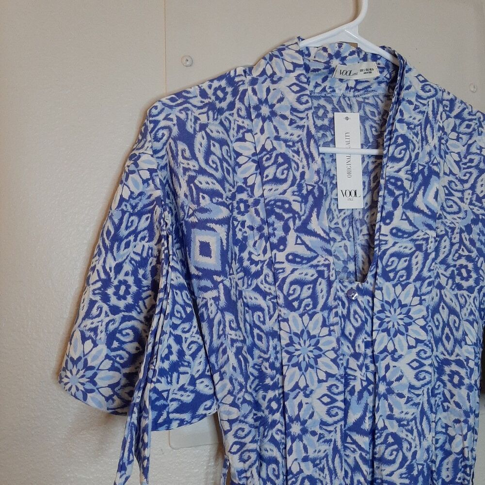 NEW Vool Style Summer Dress Blue Women Size S Button Up Shirt Dress Pleated - Picture 6 of 10